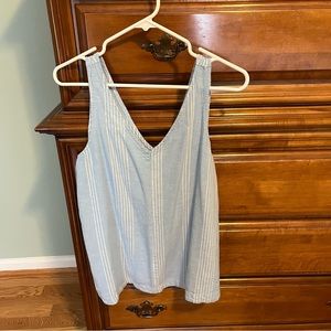 Time and Tru Women’s Blue/White Striped Deep V-Neck Tank Top Size Medium (8-10)
